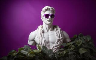 AI generated Marble statue in color glasses torso on a stand photo