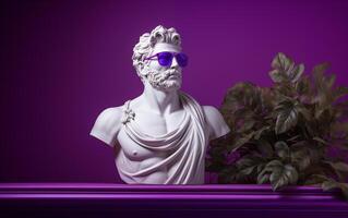 AI generated Marble statue in color glasses torso on a stand photo