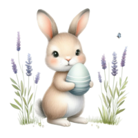 ai généré mignonne lapin en portant Pâques des œufs png