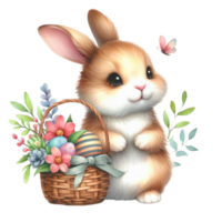 AI generated easter bunny with basket of eggs png