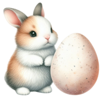 ai gegenereerd schattig konijn Holding Pasen eieren png