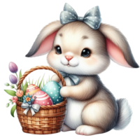 AI generated easter bunny with basket of eggs png