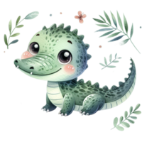 AI generated cute cartoon alligator png