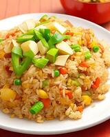 AI generated Delicious spicy hot vegetable fried rice AI generated photo