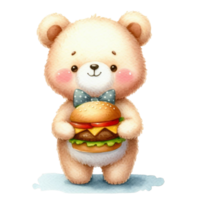 AI generated a cartoon bear holding a hamburger png