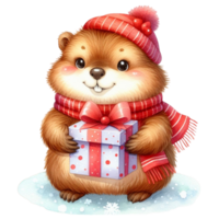 AI generated Cute groundhog holding a gift box png