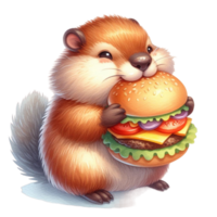 ai generiert ein Karikatur Murmeltier Essen ein Hamburger png