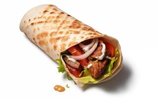 AI generated Tasty fried grilled kebab Isolated on White background photo