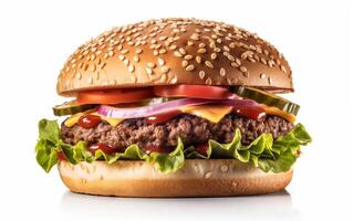 AI generated Appetizing burger on a white isolated background photo