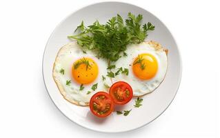 AI generated Breakfast fried eggs Isolated on white background photo