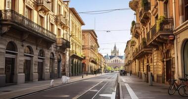 AI generated Urban Charm - Strolling Through the Central Street Lined with Beautiful Buildings photo