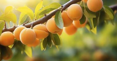 AI generated Fruitful Splendor - Ripe apricot tree branch in the garden With copy space photo