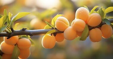 AI generated A Branch Heavy with Ripe Apricots, a Testament to Nature's Abundance photo