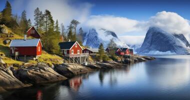 AI generated A Captivating Afternoon by the Water's Edge, Framed by Charming Small Houses photo