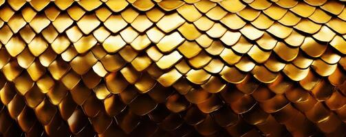 AI generated Golden metal texture of snakes scales photo