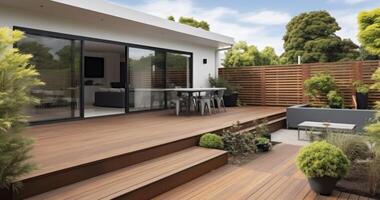 AI generated A Modern Home Gains a Deck, Patio, and Courtyard, Blending Indoor and Outdoor Living photo