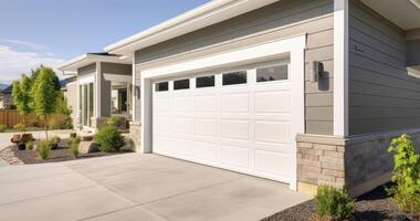 AI generated The Garage and Driveway of a Modern Residence Under a Clear, Sunny Sky photo