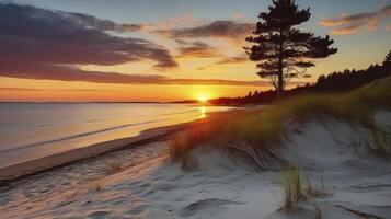 AI generated The Enchanting Sunset Over the Sandy Shores of a Baltic Sea Island. Generative AI photo