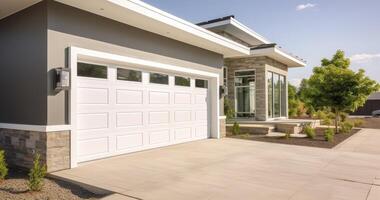 AI generated The Welcoming Garage and Driveway of a Modern Home, Embraced by Sunshine photo
