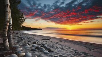 AI generated A Mesmerizing Sunset Display Along the Beaches of the Baltic Sea photo