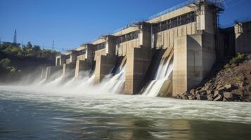 AI generated The Impressive Structure of a Hydroelectric Dam Against the River's Course photo