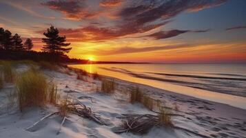 AI generated The Mesmerizing Hues of Evening on a Baltic Sea Island Beach photo