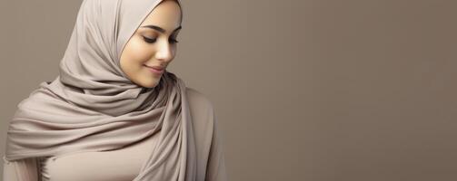 AI generated beautiful muslim woman wearing hijab on brown background photo