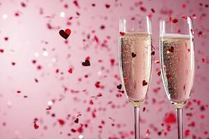 AI generated two glasses of champagne with hearts on them photo