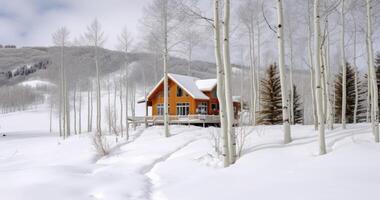 AI generated The Idyllic Cabin on Park City's Mountains, Graced by a Serene Aspen Grove photo