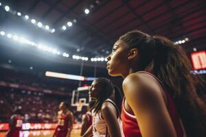 ai generado De las mujeres baloncesto jugadores en un estadio foto