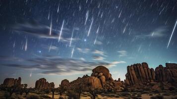 AI generated a night sky with stars and meteors over the desert photo