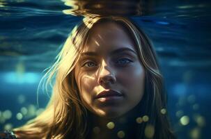 AI generated Charming blonde girl underwater portrait. Generate ai photo