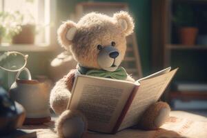 AI generated Plush teddy bear literature reader. Generate ai photo