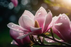 ai generado magnolia flores rama en Mañana. generar ai foto