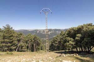 Electric pole in the beautiful nature of the Sierra de Cazorla, Jaen, Spain. photo