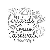 Vector lettering for the Mardi Gras carnival in the doodle style. Mardi Gras party design on a white background.