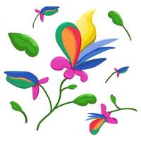 Color illustration of fantastic colors. Set of fabulous alien plants on a white background. vector