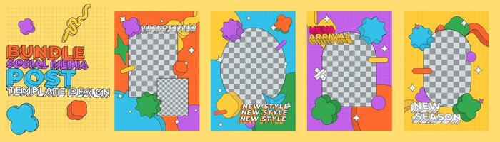 bundle set social media post template design, flat abstract shape cartoon pop art look, for social media post, story, poster, cover, flyer, etc vector