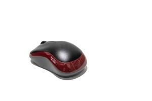 Wireless black and red computer mouse isolated on white background. Clipping path included. photo