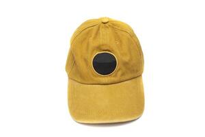 Mustard colored baseball cap, isolated on white background. For mockups. photo