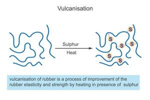 Vulcanization. chemical process enhancing rubber by cross-linking polymers, improving elasticity, durability, and heat resistance.Chemistry concept. vector