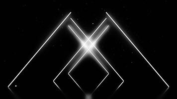 Flying through geometrical abstraction with white stars on black background. Transformation of geometrical figure into X letter while coming closer on black background. video