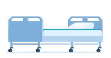 Empty hospital bed with wheels. Medical equipment. Vector illustration.