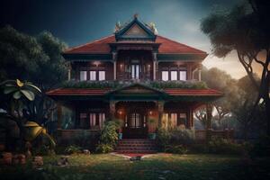 AI generated Dream house Indian inspired design. Generate ai photo