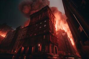 AI generated City buildings destructive fire blazing. Generate ai photo