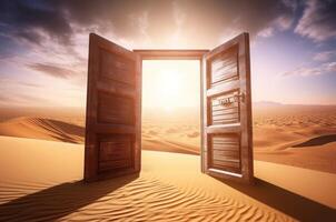 AI generated Opened door desert. Generate AI photo