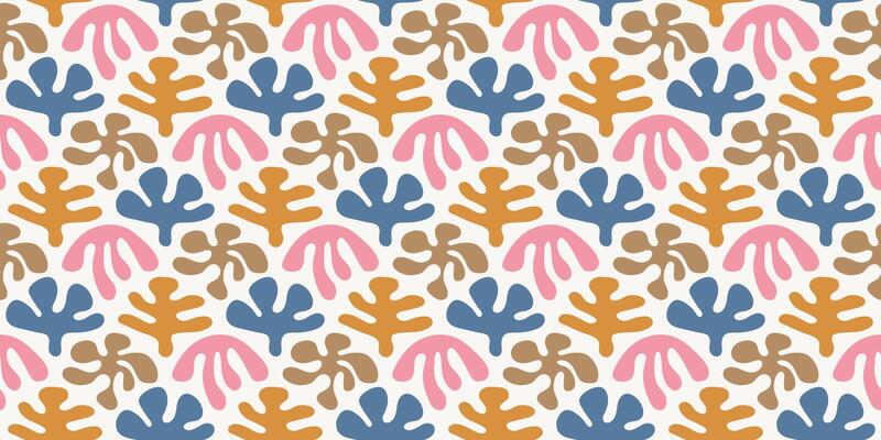 Abstract plant leaves seamless Pattern. Botanical colorful freehand doodle design. Organic flowers cartoon background, simple nature shapes in vintage pastel colors.