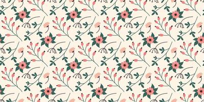 Spring flowers seamless Pattern in flat style. Summer meadow leaves design. Floral endless simple decorative vector illustration for print and Mother and Women Day background.