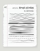 Brush highlighter lines and strokes set. isolated vector design elements on white background. Doodle black various strokes of marker. Stripes, underlines for sketching. Collection of artistic brushes.