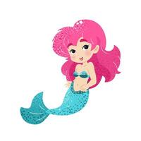 Cute cartoon little mermaid. Vector illustration in flat style. Graphic design for children, wallpapers, posters, greeting cards, prints. Magical creature.